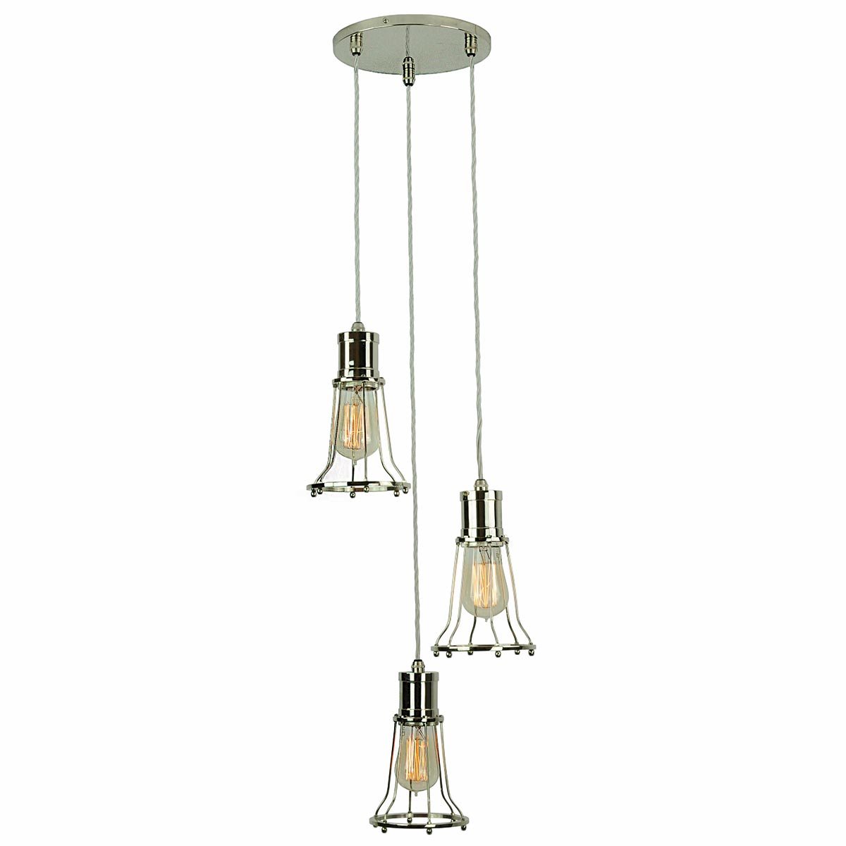 Marconi Period 3 Light Multi Level Cage Pendant Polished Nickel