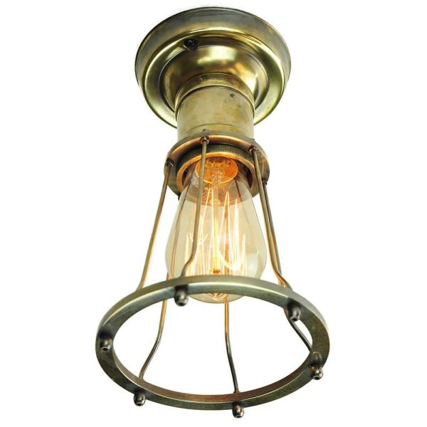 Marconi vintage style 1 lamp flush ceiling light in solid antique brass main image