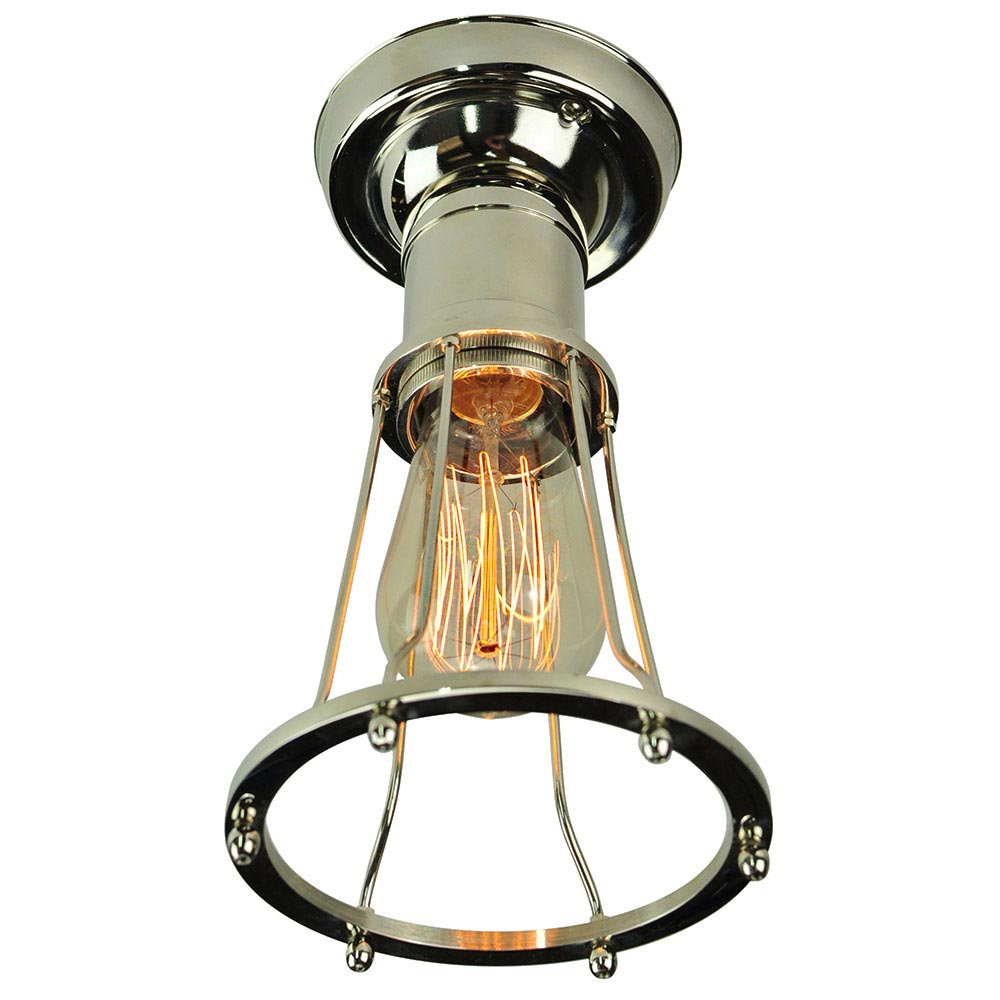 Marconi Vintage Style 1 Lamp Flush Cage Ceiling Light Polished Nickel