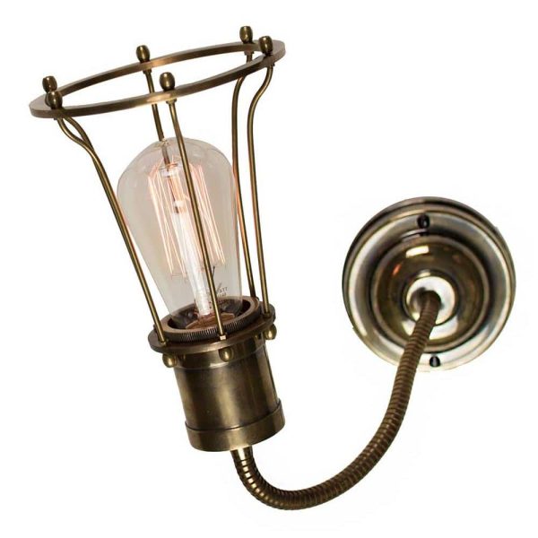 Marconi vintage industrial style 1 lamp flexible wall light in solid antique brass facing up