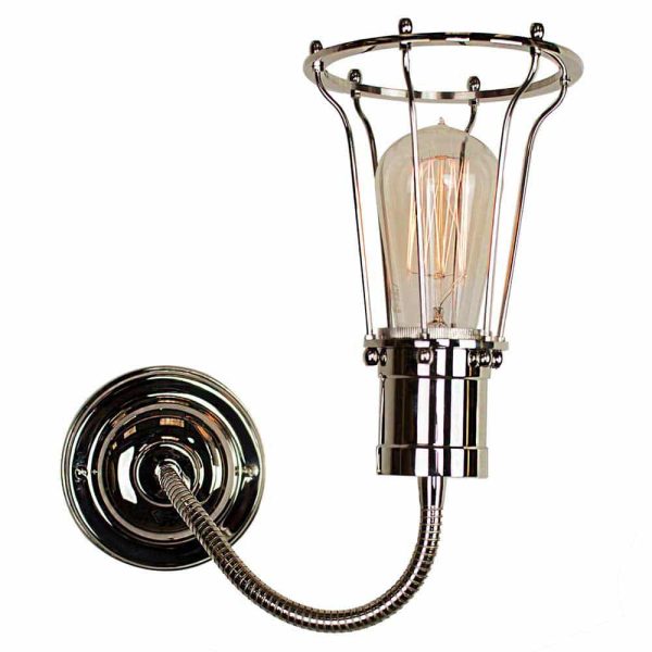 Marconi vintage industrial style 1 lamp flexible wall light in polished nickel facing up