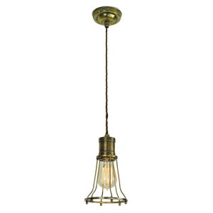 Marconi vintage industrial 1 light cage pendant in solid antique brass full height