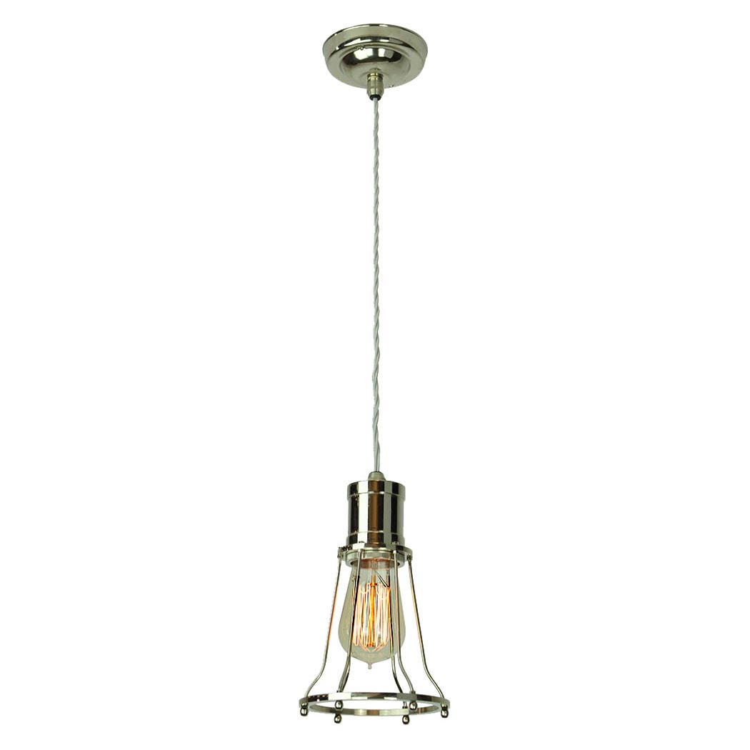 Marconi Vintage Industrial 1 Light Cage Pendant Polished Nickel