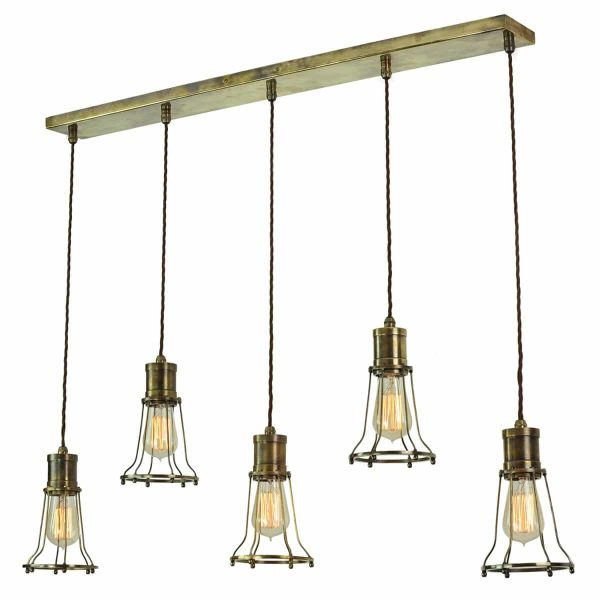 Marconi replica vintage 5 light cage pendant bar in solid antique brass main image