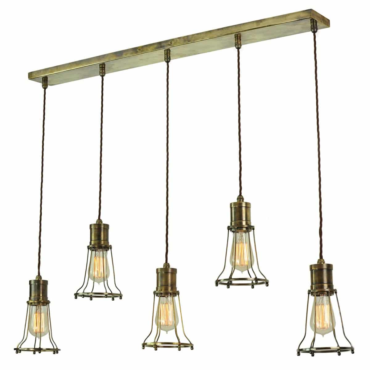 Marconi Replica Vintage 5 Light Cage Pendant Bar Antique Brass