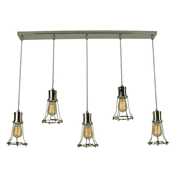 Marconi replica vintage 5 light cage pendant bar in polished nickel