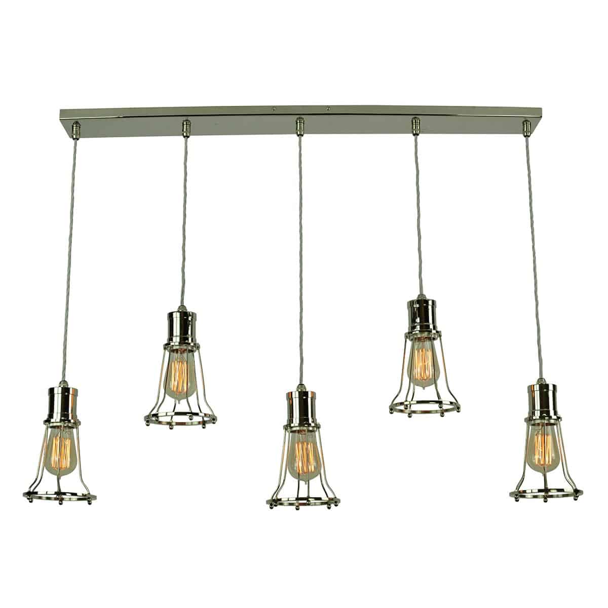 Marconi Replica Vintage 5 Light Cage Pendant Bar Polished Nickel