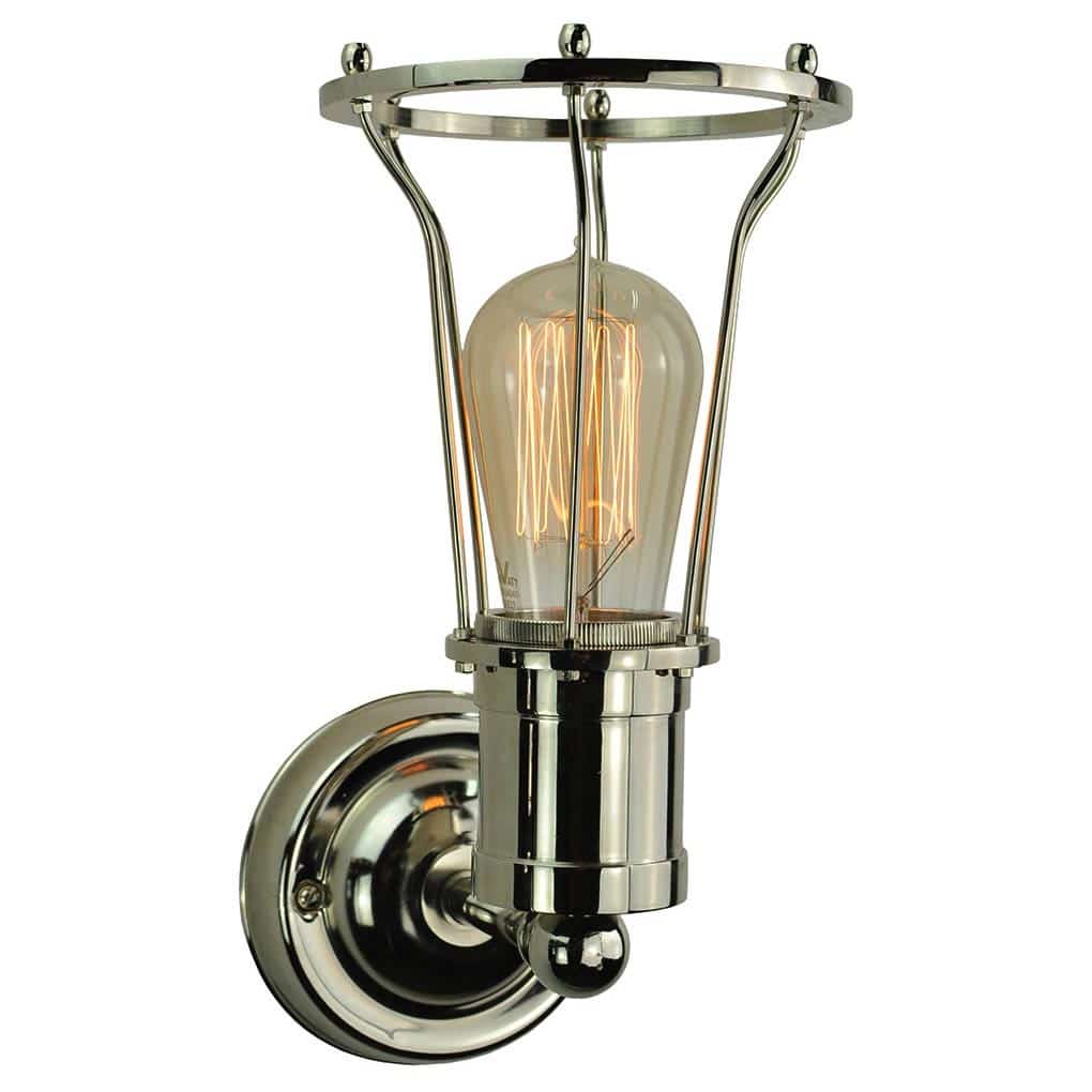 Marconi Vintage Industrial 1 Lamp Cage Wall Light Polished Nickel