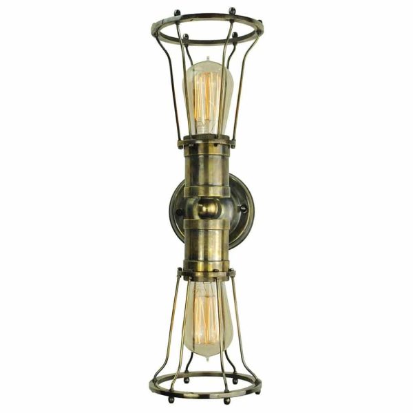 Marconi handmade solid antique brass 2 lamp twin wall light vertical