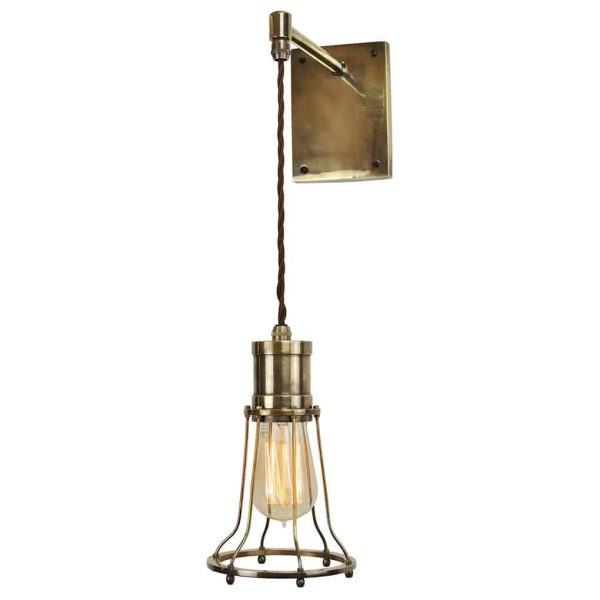 Marconi vintage industrial hanging wall light in solid antique brass