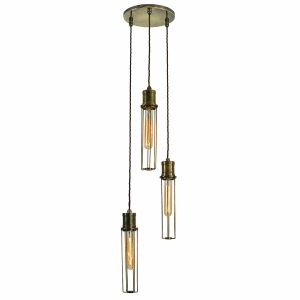 Alexander 3 light cage cluster pendant in solid antique brass full height