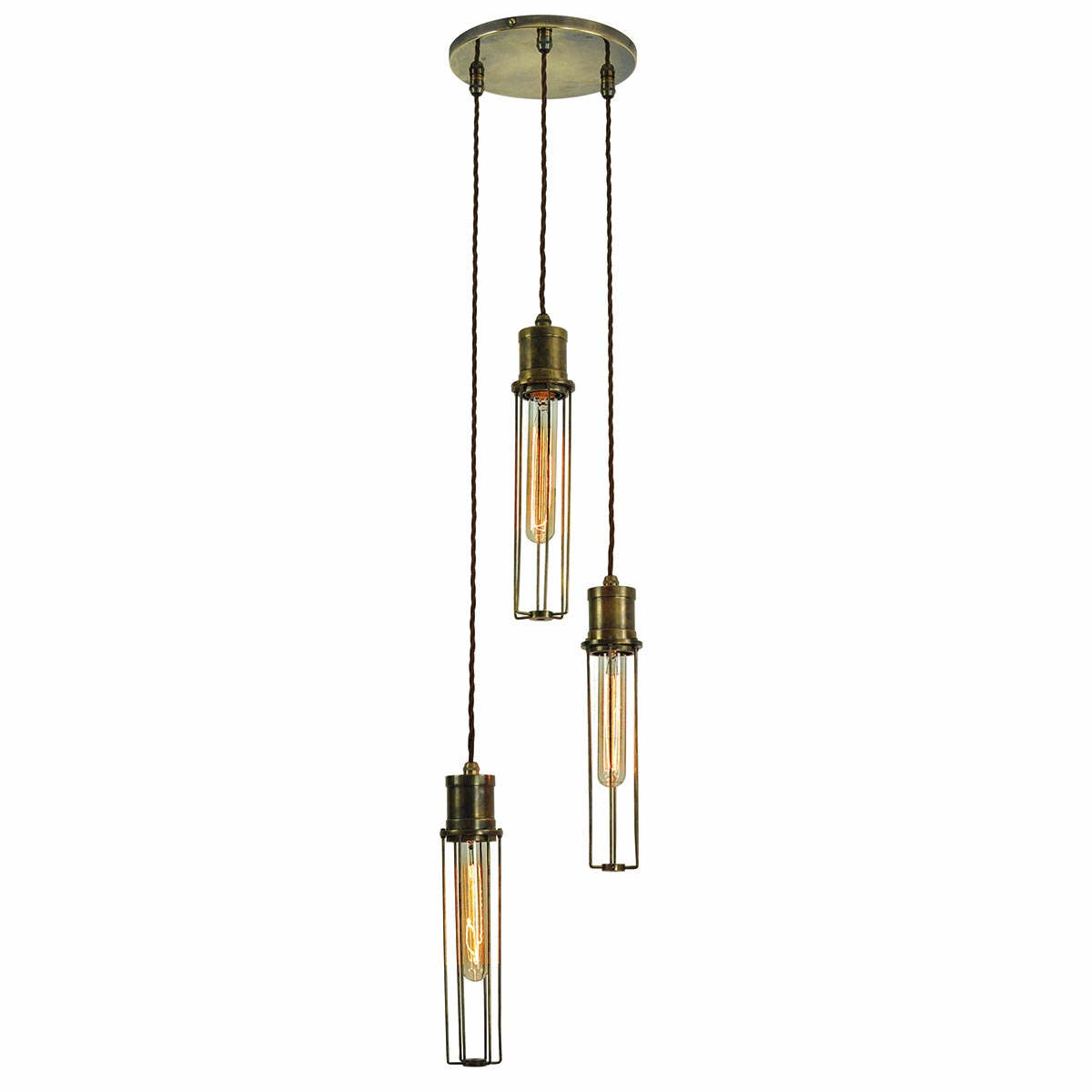 Alexander Industrial 3 Light Cluster Pendant Solid Antique Brass