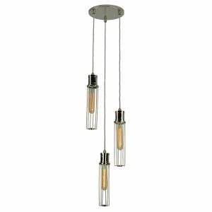 Alexander 3 light cage cluster pendant in polished nickel full height