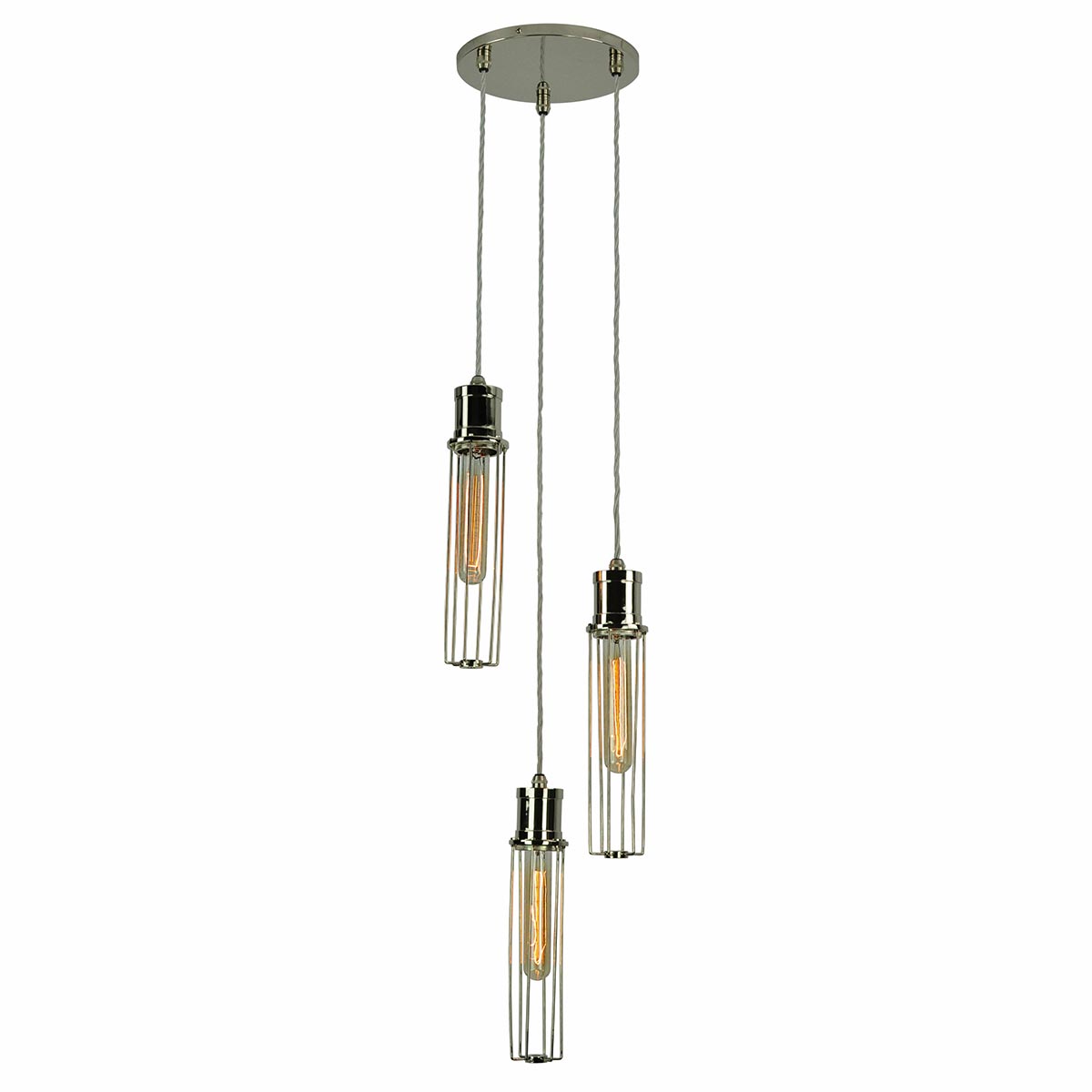 Alexander Industrial 3 Light Cage Cluster Pendant Polished Nickel