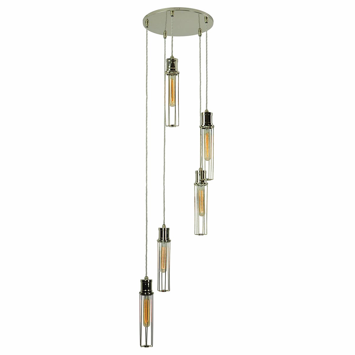 Alexander Industrial 5 Light Cage Cluster Pendant Polished Nickel