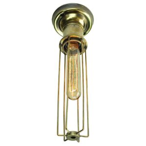 Alexander industrial style flush single ceiling light in solid antique brass