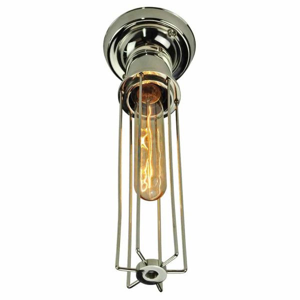 Alexander industrial style flush single ceiling light in polished nickel