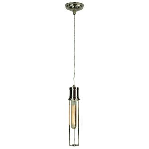 Alexander vintage style tube cage 1 light pendant in polished nickel full height