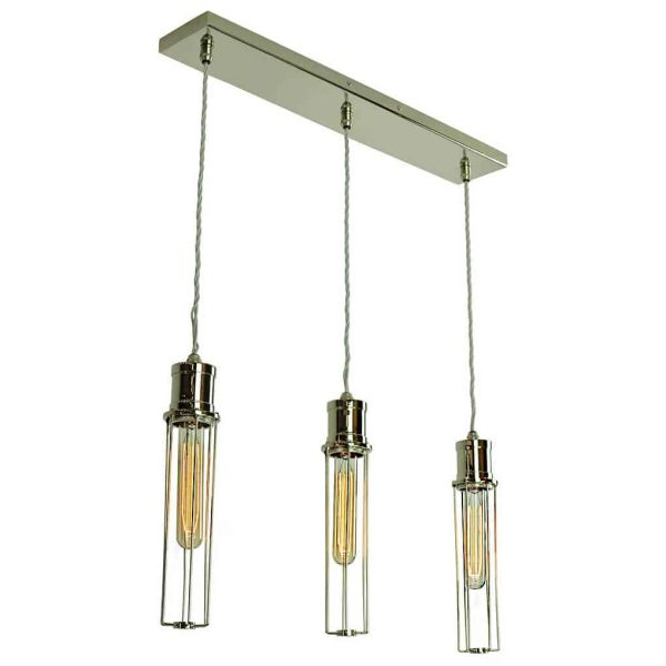 Alexander vintage style 3 light tube cage pendant bar in nickel plated solid brass