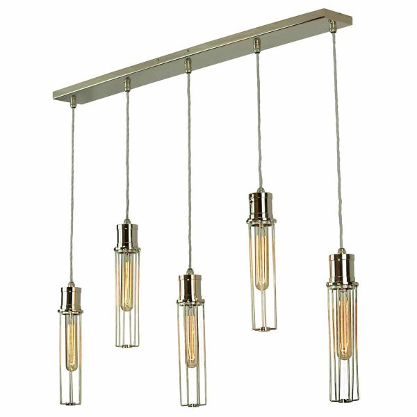 Alexander period 5 light tube cage ceiling pendant in polished nickel