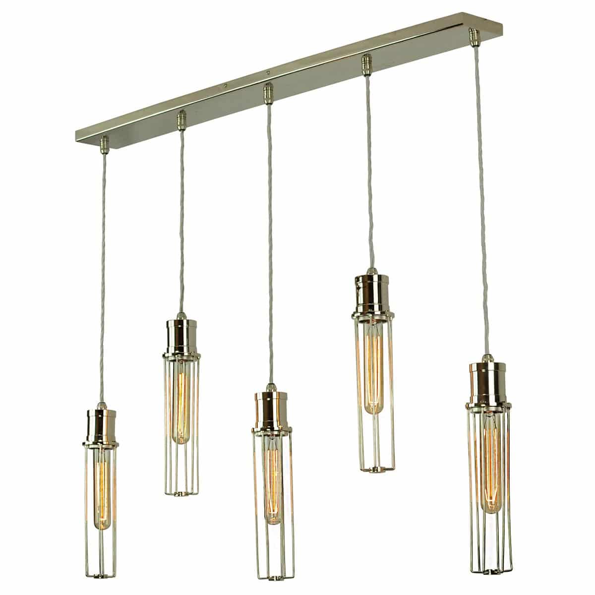 Alexander Period 5 Light Tube Cage Ceiling Pendant Polished Nickel