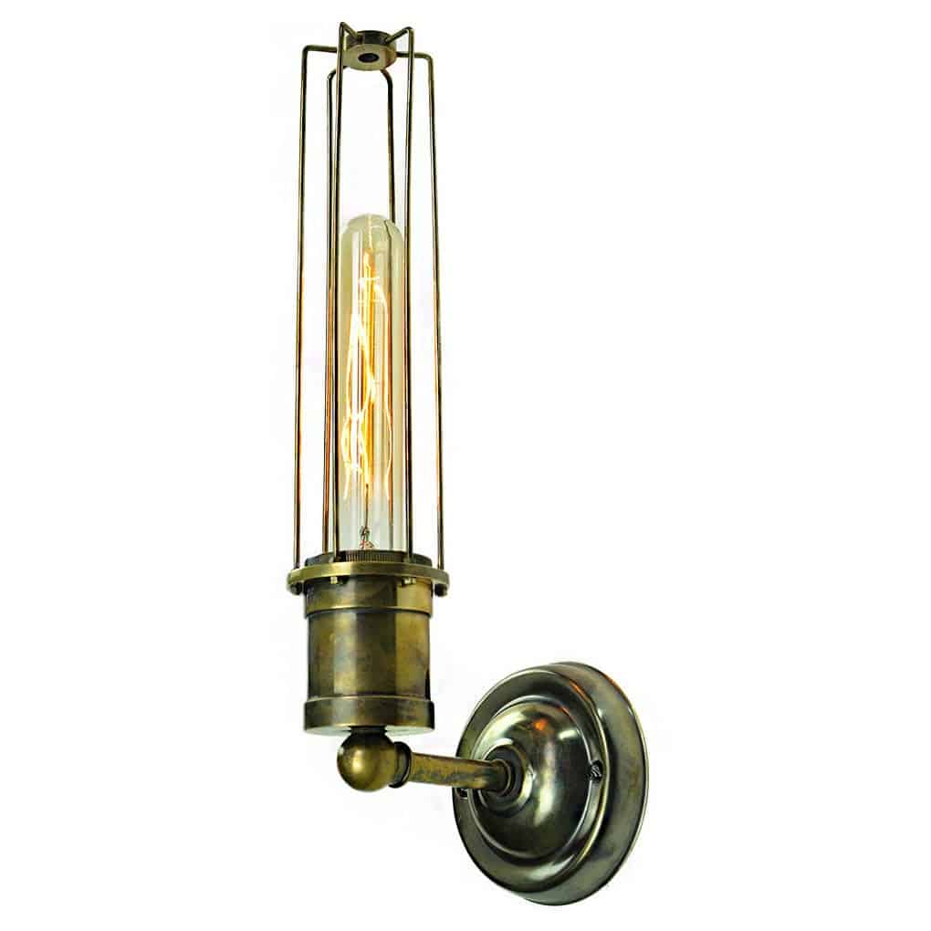 Alexander Industrial 1 Lamp Tube Cage Wall Light Antique Brass