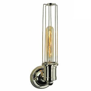 Alexander industrial 1 lamp tube cage wall light in polished nickel facing up