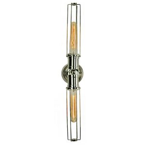 Alexander industrial 2 lamp tube cage wall light in polished nickel vertical