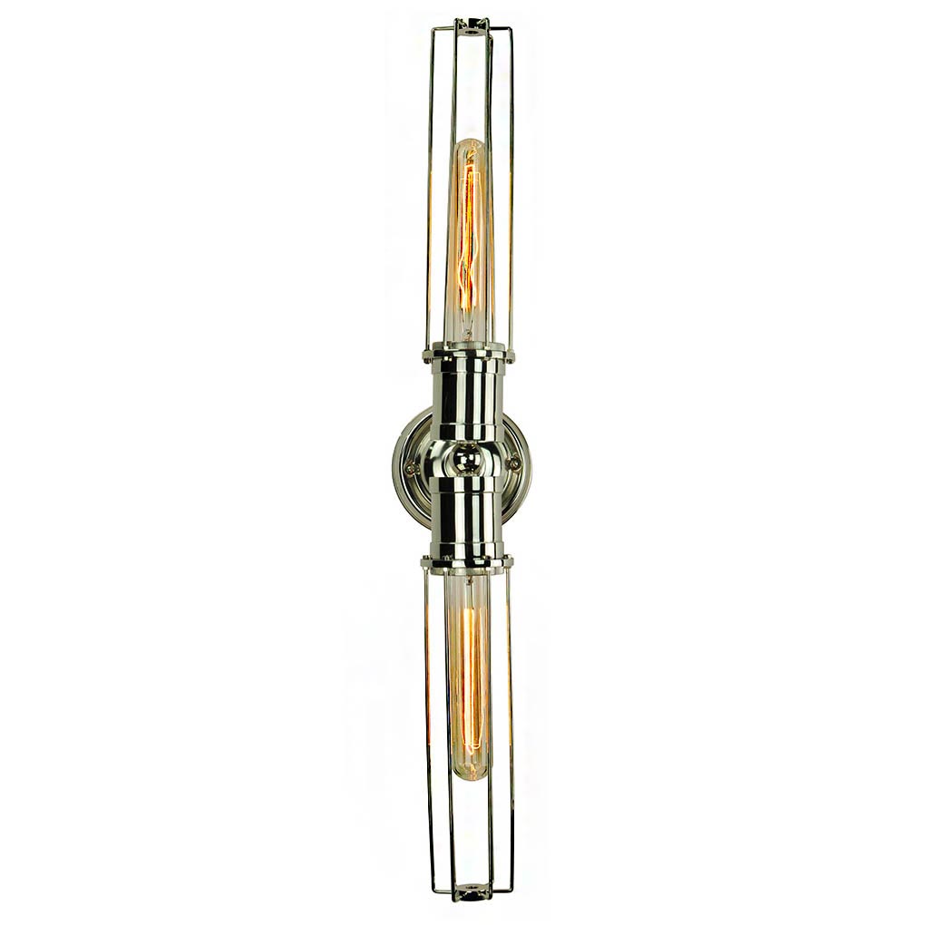 Alexander Industrial 2 Lamp Tube Cage Wall Light Polished Nickel