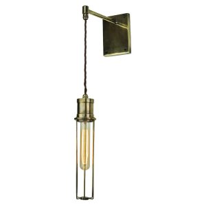 Alexander industrial style 1 lamp hanging wall light in solid antique brass