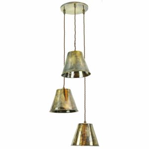 Map Room nautical style 3 light cluster pendant in solid antique brass full height