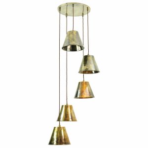 Map Room nautical style 5 light cluster pendant in solid antique brass full height