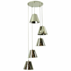 Map Room nautical style 5 light cluster pendant in polished nickel full height