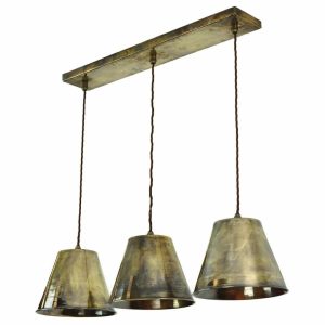 Map Room nautical style 3 light pendant bar in solid antique brass angled view