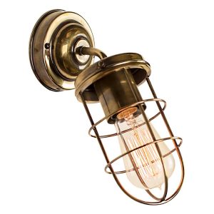Cellar early industrial style 1 light angled wall light in solid antique brass