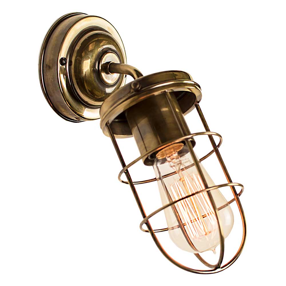 Cellar Early Industrial Style 1 Light Angled Wall Light Antique Brass