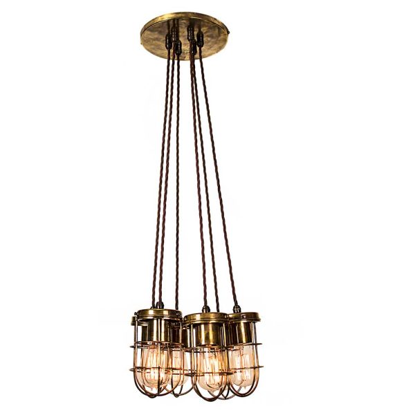 Cellar Early Industrial 6 Light Cluster Pendant Solid Antique Brass