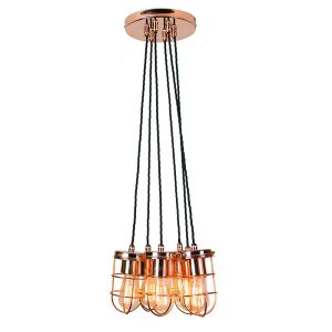 Cellar early industrial style 6 light cluster pendant in copper plated solid brass