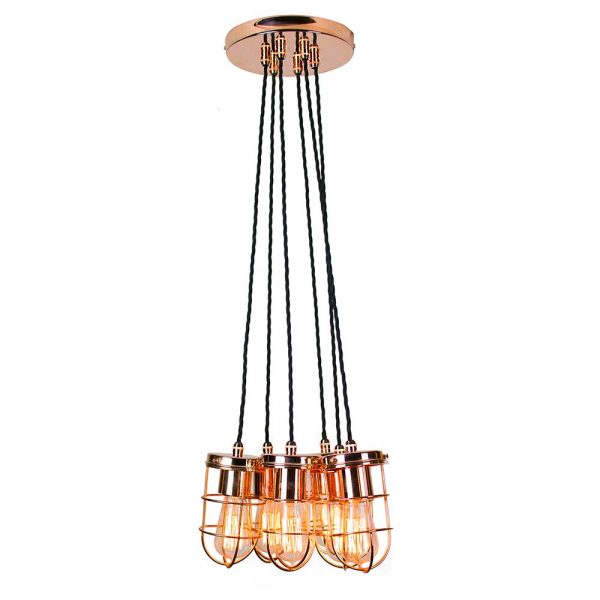 Cellar Early Industrial 6 Light Cluster Pendant Copper Plated Brass
