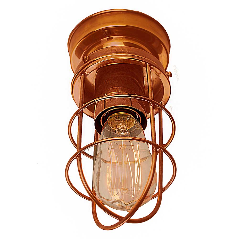 Cellar Industrial 1 Lamp Flush Ceiling Light Copper Plated Brass