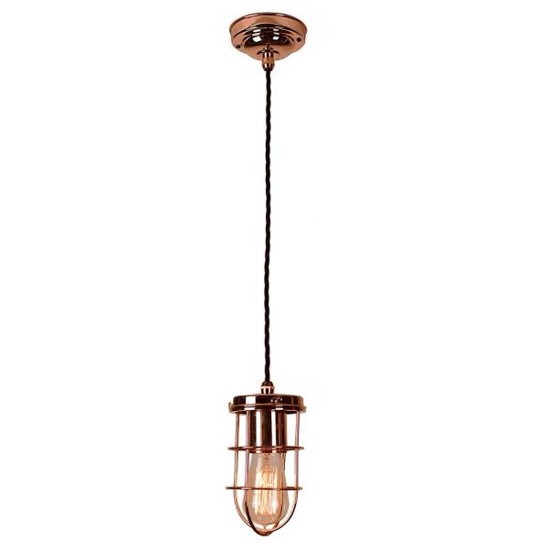 Cellar early industrial style single light ceiling pendant in copper plated solid brass full height