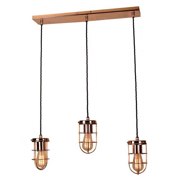 Cellar Early Industrial 3 Light Pendant Bar Copper Plated Brass