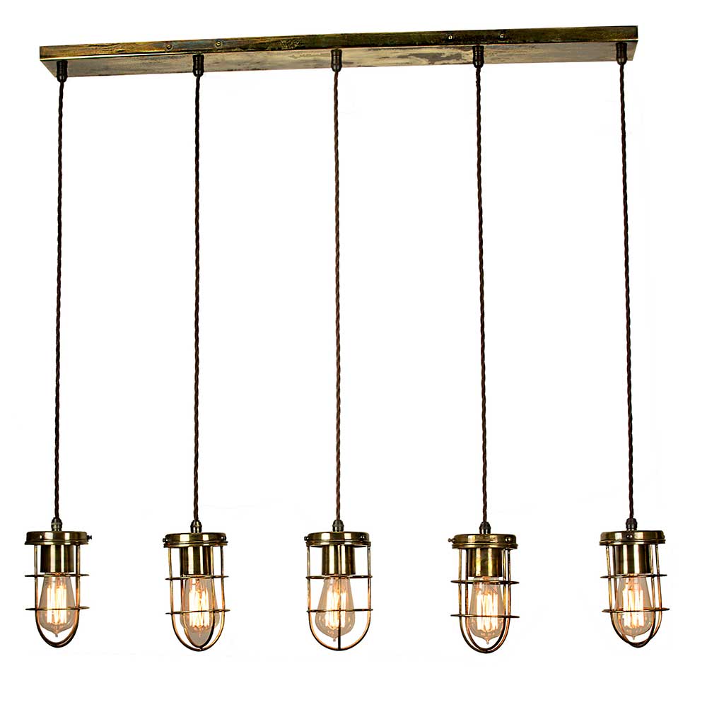 Cellar Early Industrial 5 Light Ceiling Pendant Bar Antique Brass