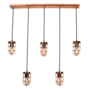 Cellar early industrial style 5 light ceiling pendant bar in copper plated solid brass