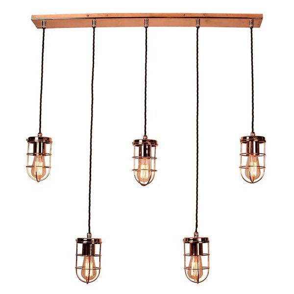 Cellar Early Industrial 5 Light Pendant Bar Copper Plated Brass