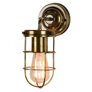 Cellar early industrial style 1 lamp wall light in solid antique brass facing down