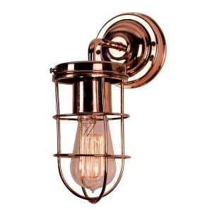 Cellar early industrial style 1 lamp wall light in copper plated solid brass facing down