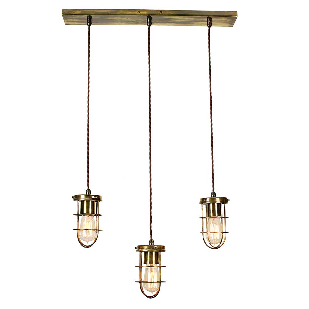 Cellar Early Industrial 3 Light Ceiling Pendant Bar Antique Brass