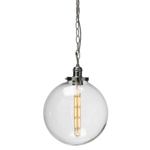 Otra single pendant light in polished chrome on white background