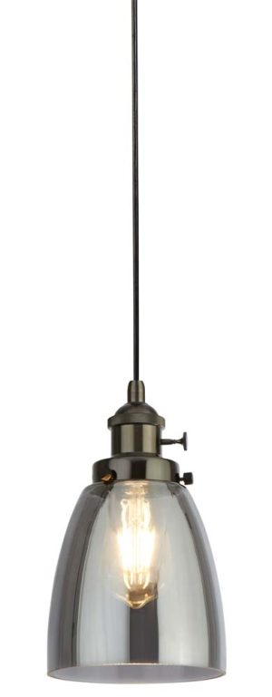 Island 1 light pendant ceiling light smoked glass black chrome